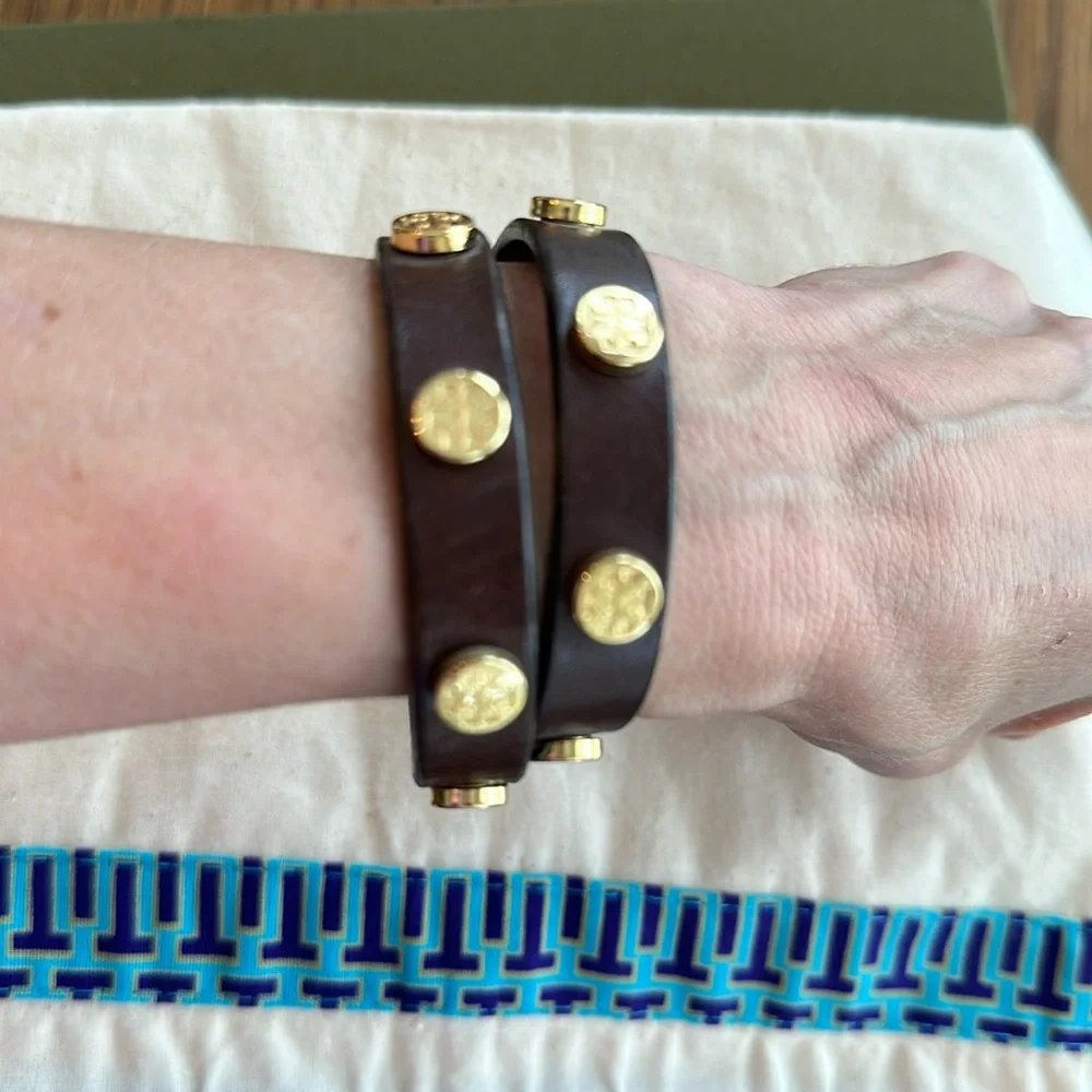 Tory Burch Dark Brown Leather wrap bracelet  with Gold Accents - Picture 3 of 5